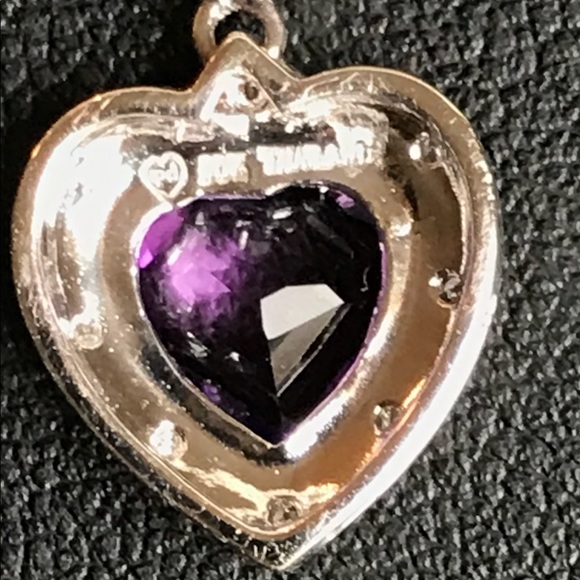10K solid white gold w/heart shaped bezel set Amethyst gem stone & diamonds. - Picture 2 of 6